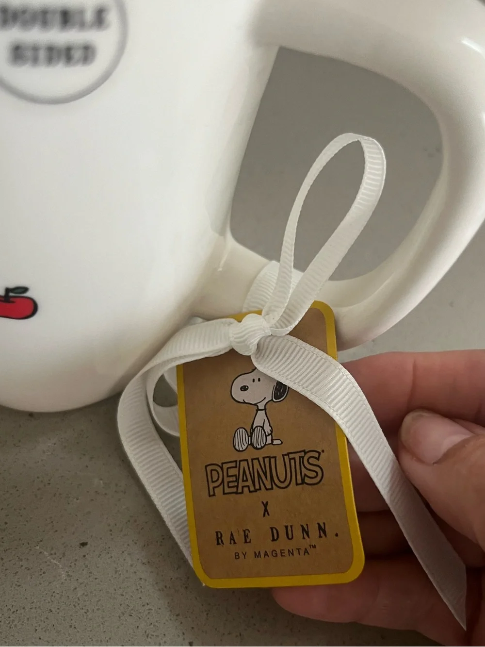 Rae Dunn Snoopy #1 Teacher Coffee Mug Apples Peanuts Ceramic Cup Double Sided